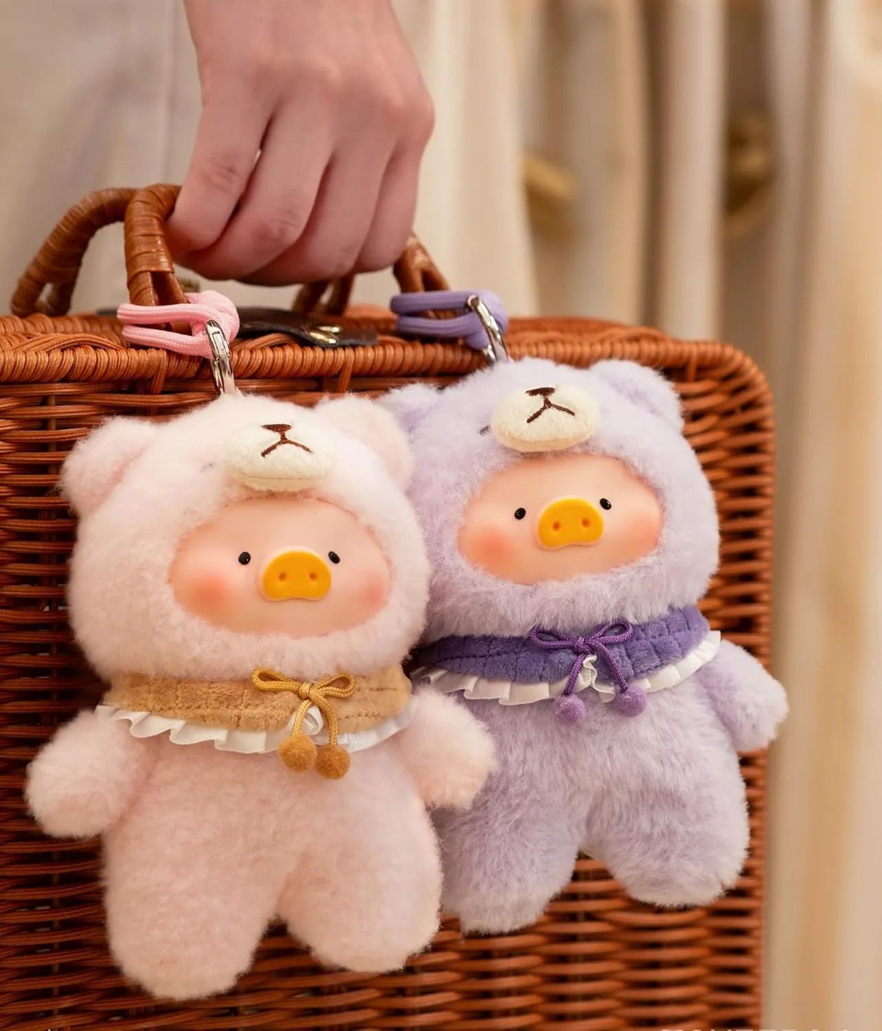 Pig sufficient whichever Vintage Bunny Bear Joyful Time Series Blind Box Figures 6PCs Plush Pendant Cute Collectible Toys Kawaii Birthday Gifts Lulu The Piggy 