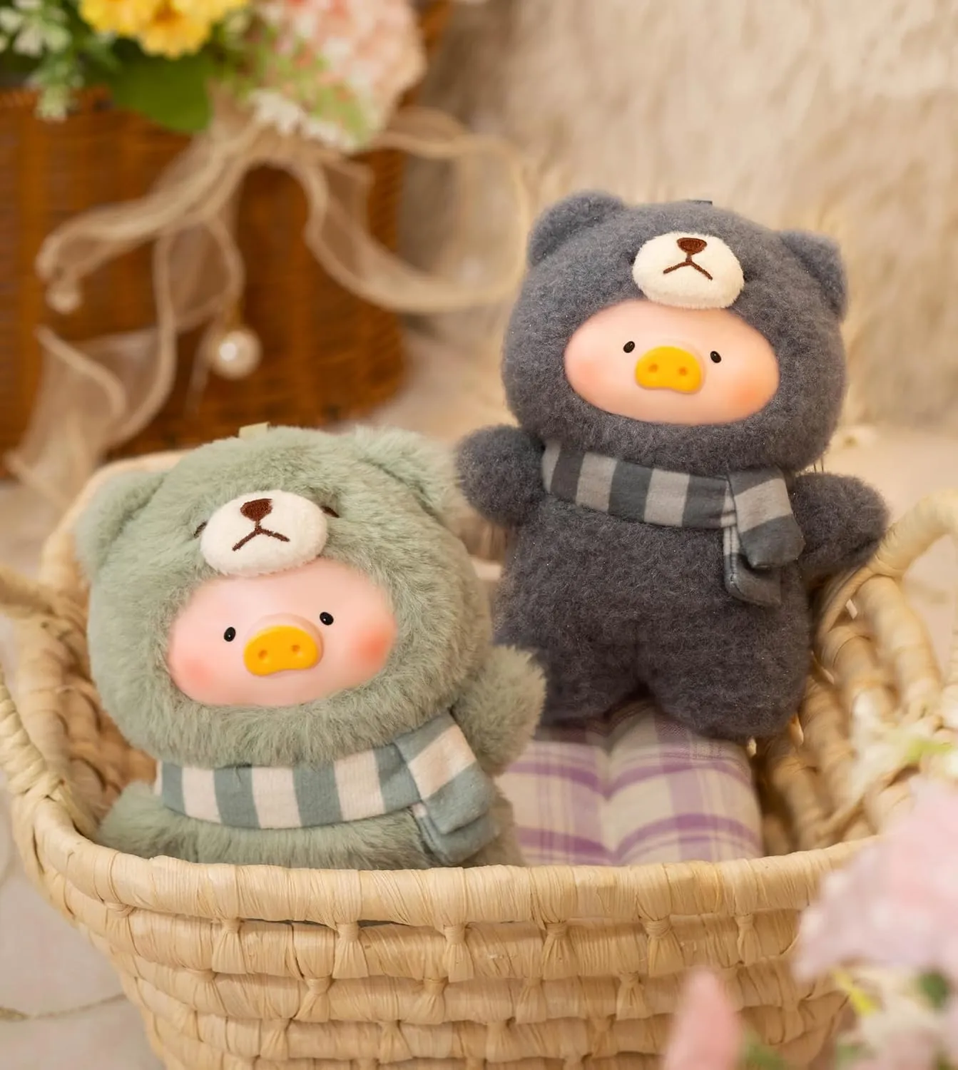 Pig sufficient whichever Vintage Bunny Bear Joyful Time Series Blind Box Figures 6PCs Plush Pendant Cute Collectible Toys Kawaii Birthday Gifts Lulu The Piggy 
