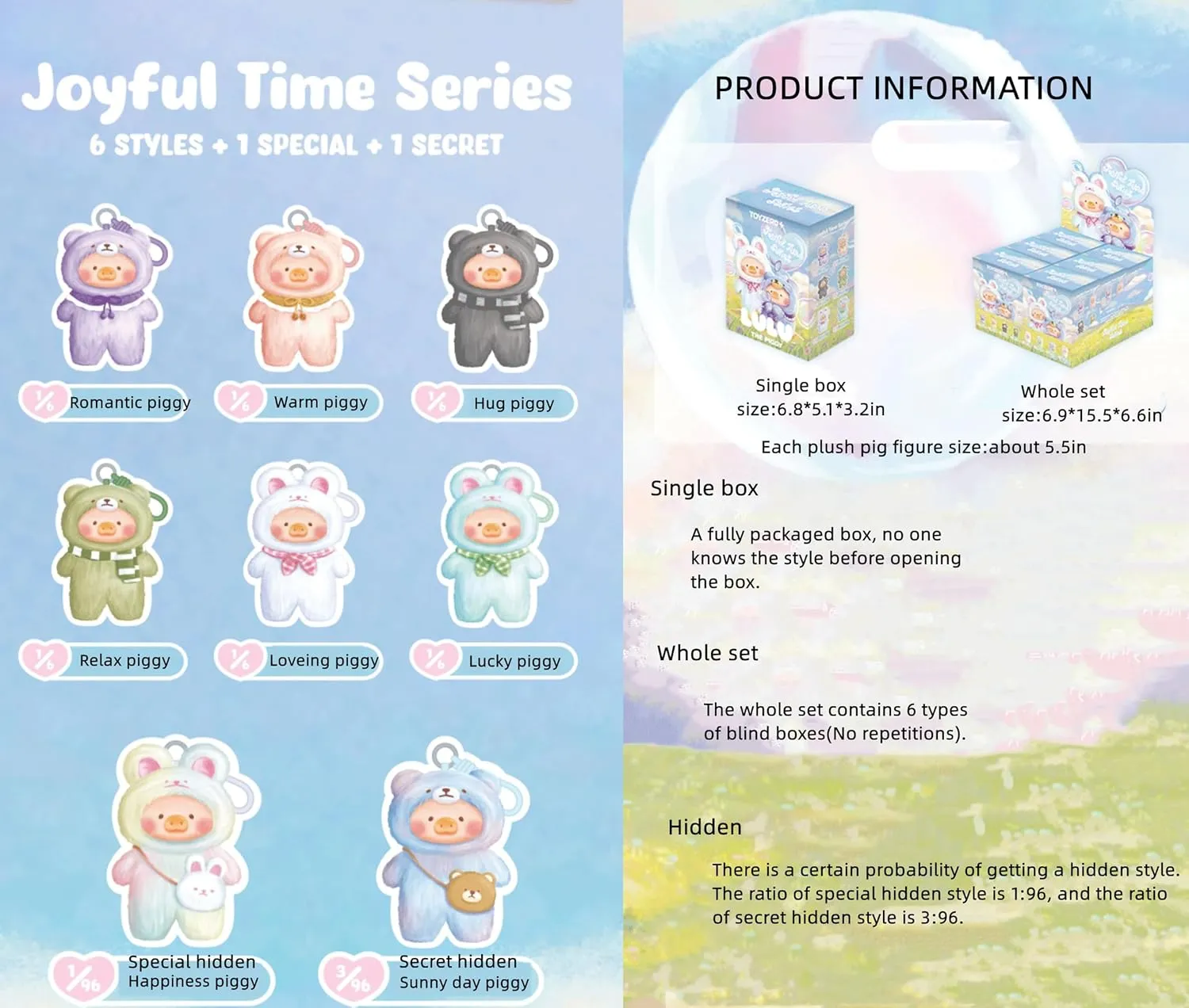 Pig sufficient whichever Vintage Bunny Bear Joyful Time Series Blind Box Figures 6PCs Plush Pendant Cute Collectible Toys Kawaii Birthday Gifts Lulu The Piggy 