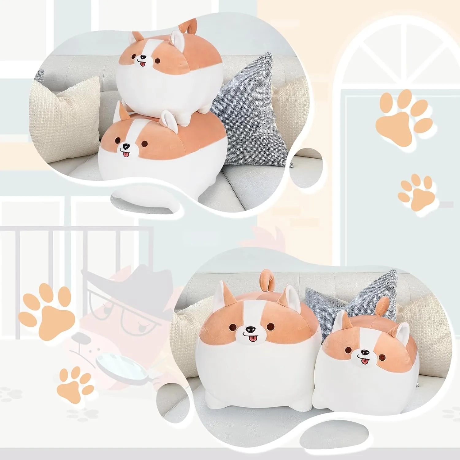 Pillow Hugging Pillow incapable ignore tongue fare alienable round Cushion Soft Shiba Plush Toy Big Stuffed Animals Shiba Inu Plush Pillows-16'' Corgi Plushie Stuffed Animals Giant Corgi Plush$ Dog Plush 