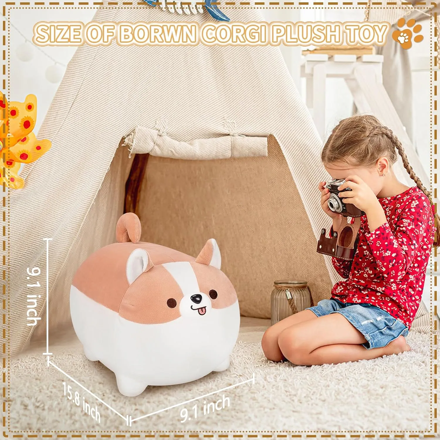 Pillow Hugging Pillow incapable ignore tongue fare alienable round Cushion Soft Shiba Plush Toy Big Stuffed Animals Shiba Inu Plush Pillows-16'' Corgi Plushie Stuffed Animals Giant Corgi Plush$ Dog Plush 