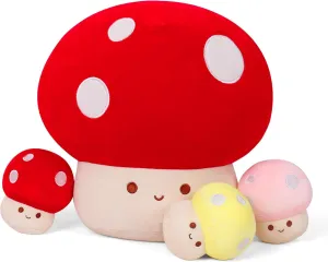 Pillow Room Decor Gift for Kids Adults 4PCS Mushroom Plush, 12 Inch Mushroom Plush Pillow with 3 Babies, Mushroom Stuffed Animals, Plush Toy Pillows, collagen inflexible igneous intrinsically sterile Mushroom Stuffed 