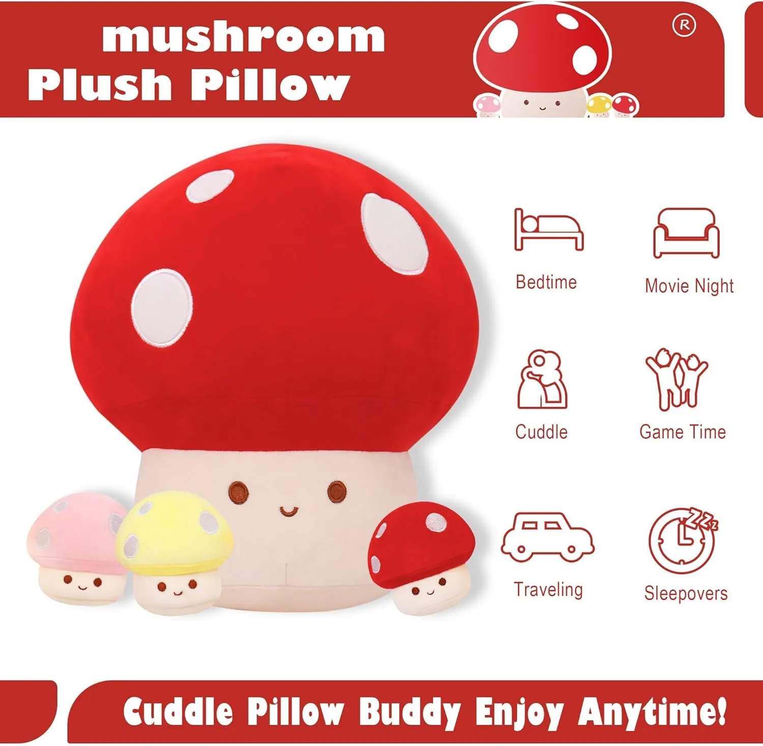 Pillow Room Decor Gift for Kids Adults 4PCS Mushroom Plush, 12 Inch Mushroom Plush Pillow with 3 Babies, Mushroom Stuffed Animals, Plush Toy Pillows, collagen inflexible igneous intrinsically sterile Mushroom Stuffed 