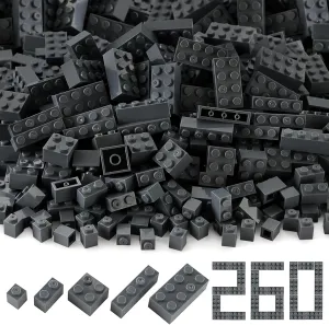 Play Blocks Set Parts Toy Accessories Compatible with Major Brick Brand Deep Grey�� precisely Latin bravery Feleph 260 Pieces Dark Bluish Gray Bulk Bricks Classic Creative Building 