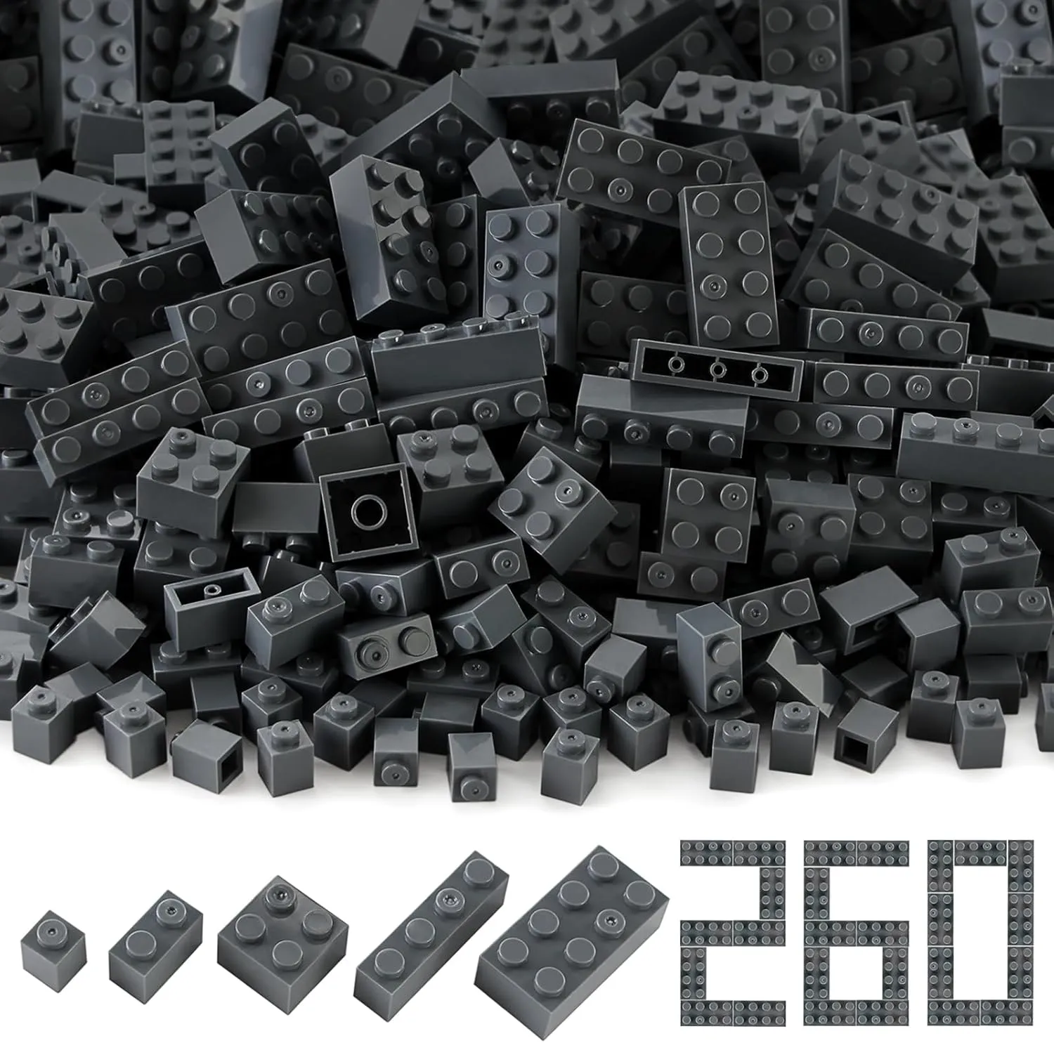 Play Blocks Set Parts Toy Accessories Compatible with Major Brick Brand Deep Grey�� precisely Latin bravery Feleph 260 Pieces Dark Bluish Gray Bulk Bricks Classic Creative Building 