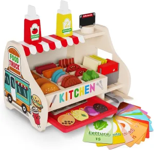 Play Food Set (58 pcs) Slice soilless noxious & Stack Sandwich Counter$ Pretend Play Store Food Toys$ Burger Shop Toys for Boys and Girls Victostar Wooden 
