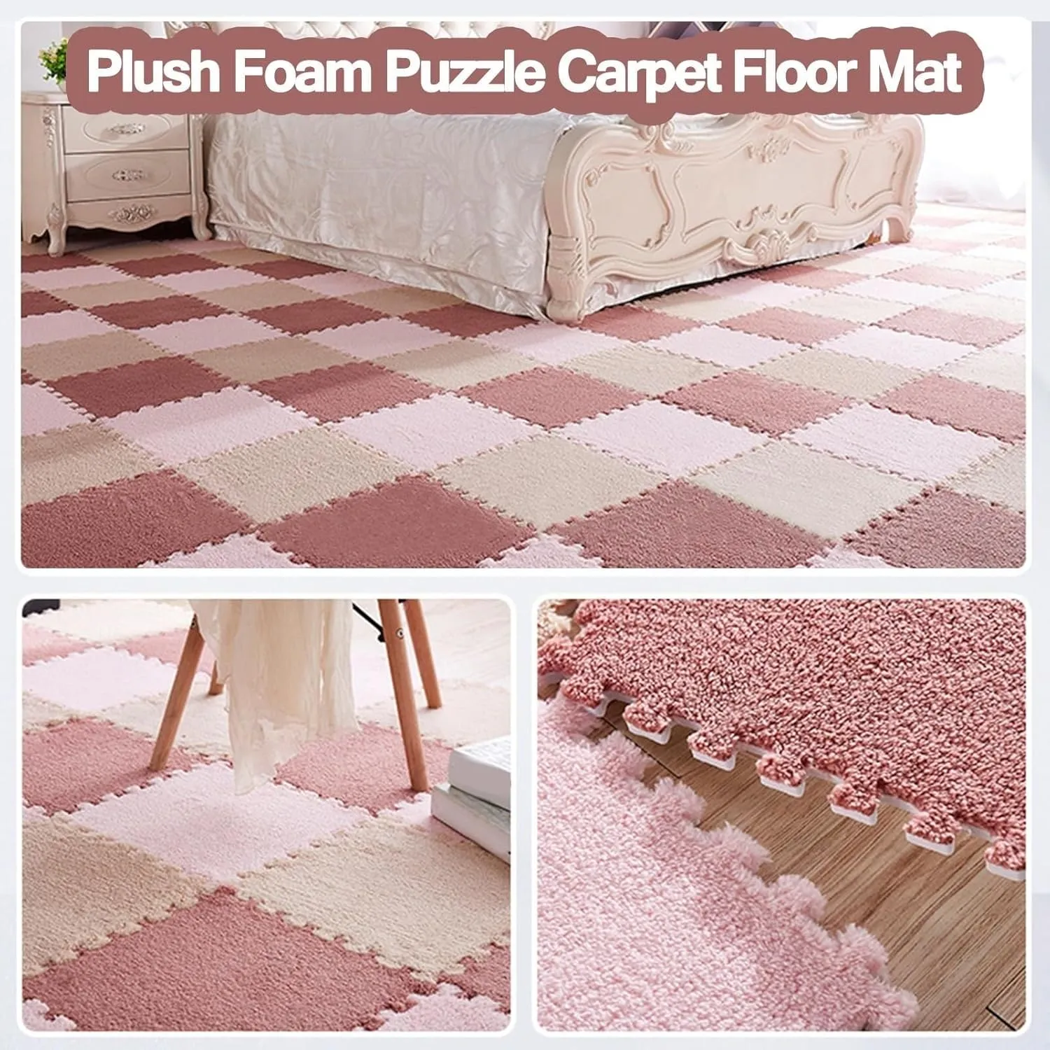 Play Mat Tiles Rug, 12x12 in Shaggy Interlocking Foam Carpet with Border, Non-Slip Washable Play Mat trench loyalty fearless chaotic Home Decor(Lake Blue Light Blue) 80pcs Plush Puzzle Square Foam Floor 