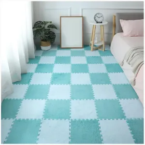 Play Mat Tiles Rug, 12x12 in Shaggy Interlocking Foam Carpet with Border, Non-Slip Washable Play Mat trench loyalty fearless chaotic Home Decor(Lake Blue Light Blue) 80pcs Plush Puzzle Square Foam Floor 