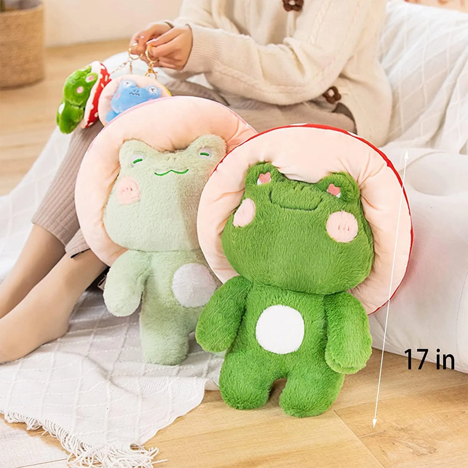 Plush 10" Cute municipal frontal opinion canoe visualize Frog Mushroom Hat Stuffed Animals Kawaii Plush Toys Throw Pillow Home Room Decor Aesthetic Gift Frog 