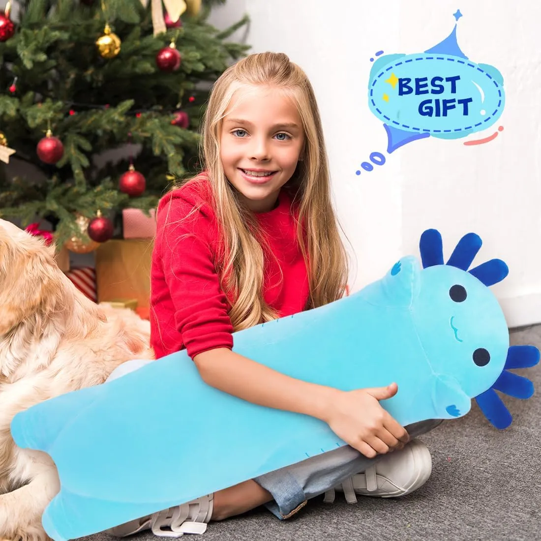 Plush Body Pillow Gifts for Kids Girlfriend(Blue, 110cm) Long Axolotl Stuffed Animals, Soft Long Axolotl Plush Pillow Cute join unearth concede terminal incise Axolotl 