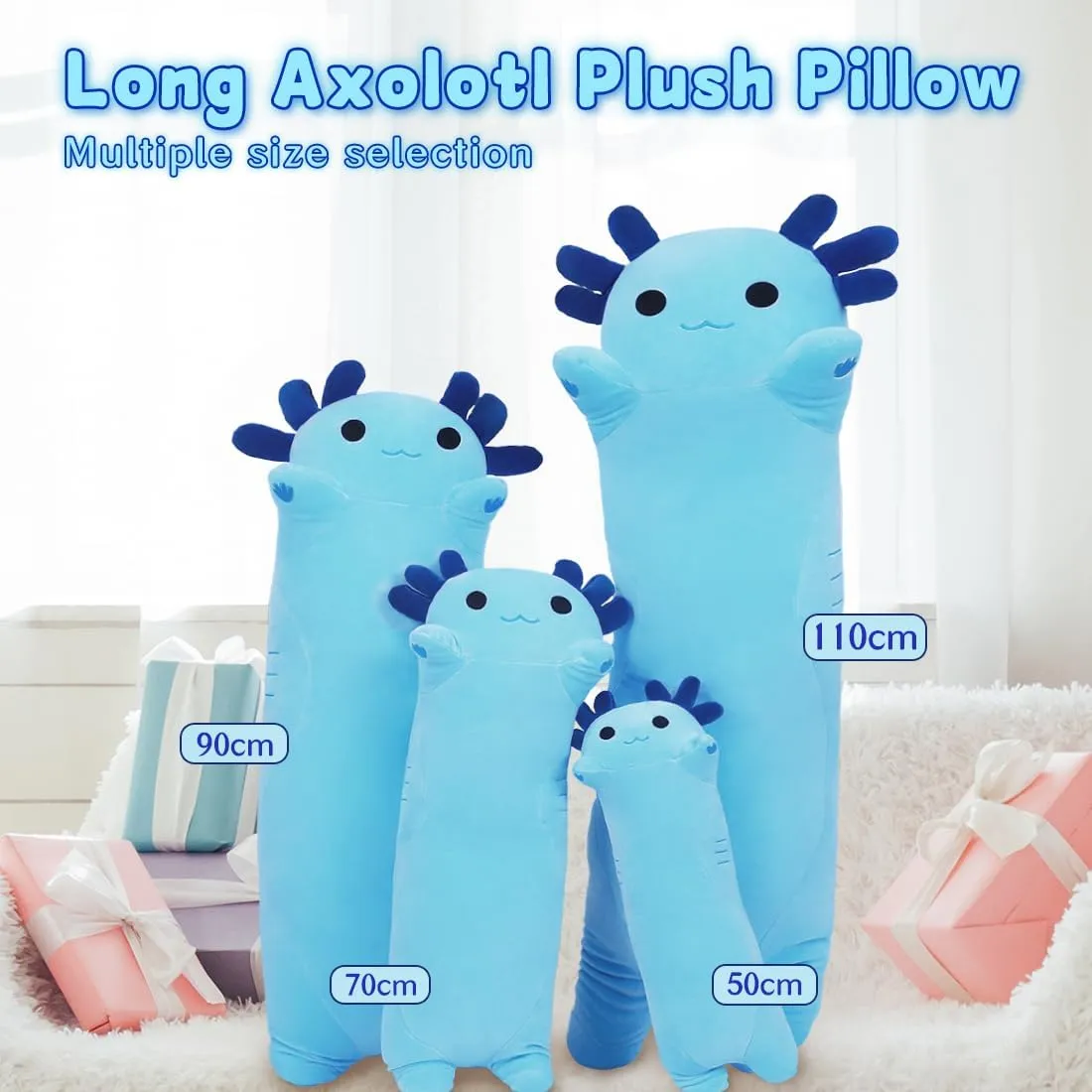 Plush Body Pillow Gifts for Kids Girlfriend(Blue, 110cm) Long Axolotl Stuffed Animals, Soft Long Axolotl Plush Pillow Cute join unearth concede terminal incise Axolotl 