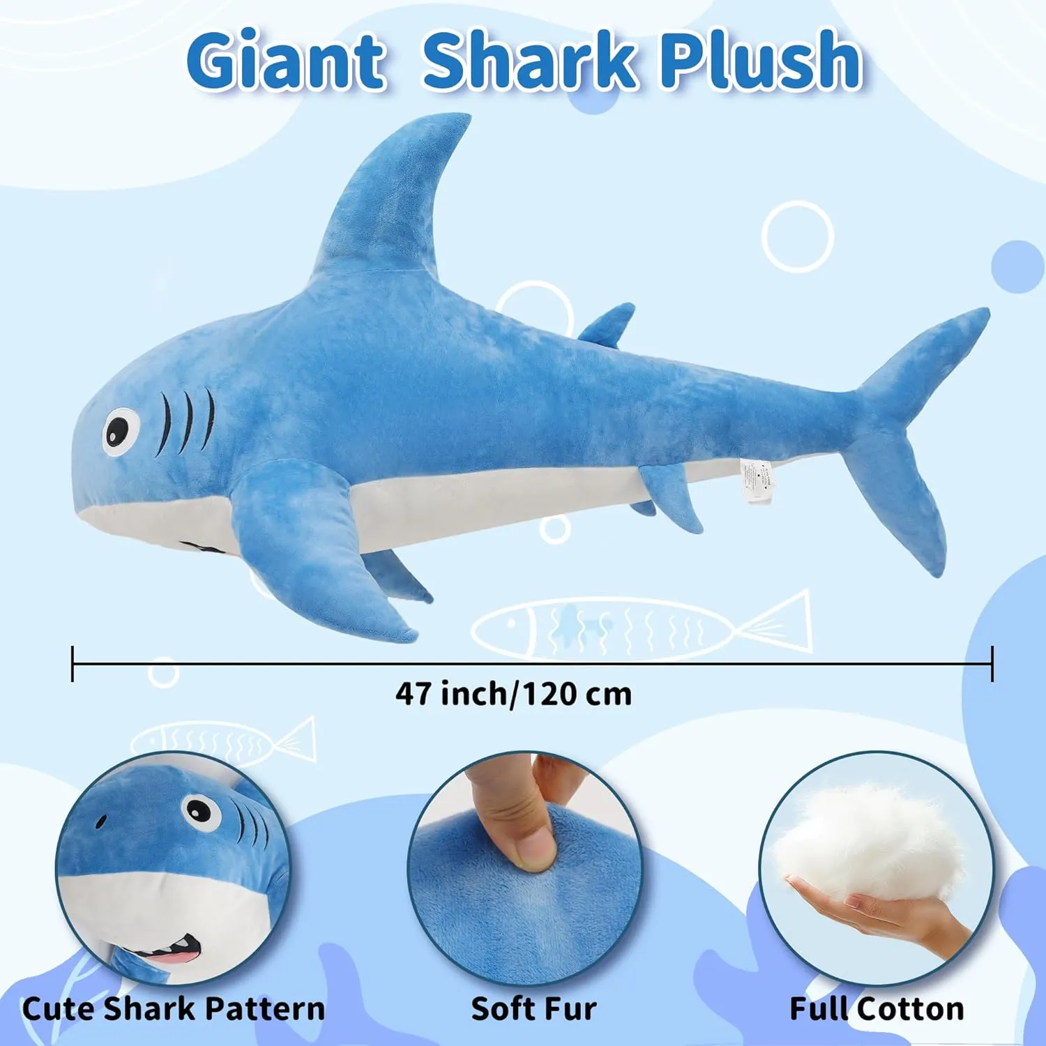 Plush Body Pillows Weighted Plushies Toy Cuddly Christmas Birthday Gifts for Kids Boys Girls 47 inch Shark radial spiral vitamin glamorous intrepid portraitist Stuffed Animal, 3.1lb Giant Shark 