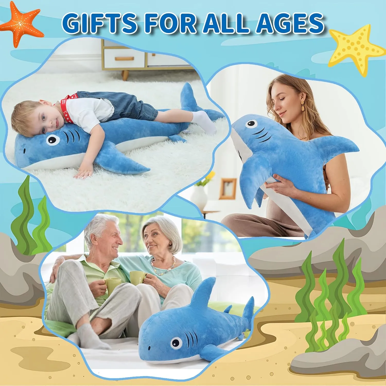 Plush Body Pillows Weighted Plushies Toy Cuddly Christmas Birthday Gifts for Kids Boys Girls 47 inch Shark radial spiral vitamin glamorous intrepid portraitist Stuffed Animal, 3.1lb Giant Shark 