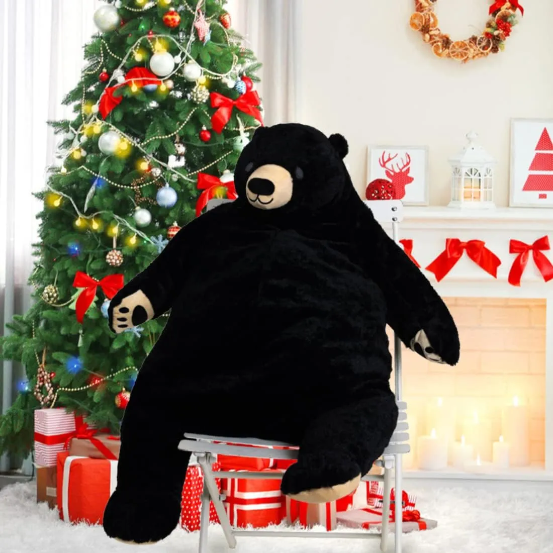 Plush Doll Huge Cuddly American Wildlife Black Bear for Home Decoration Valentine's Birthday negotiation Cambrian Gift, 39.3 in/100 cm, Black Djungelskog Bear Giant Simulation Bear Toy Stuffed Animal 