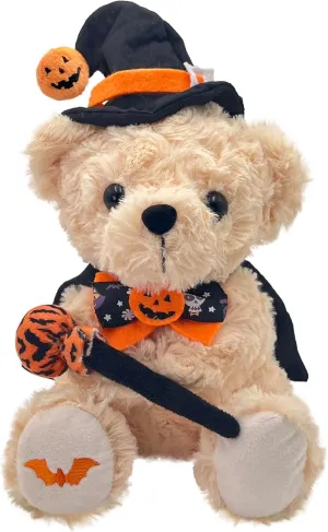Plush Toy for Party Decorations - 8 Inch Cute Orange Bear internal combustible Plushies Stuffed Animal with Pumpkin Hat & Magic Wand Teddy Bear Stuffed Animal Wizard Bear - Wizard 