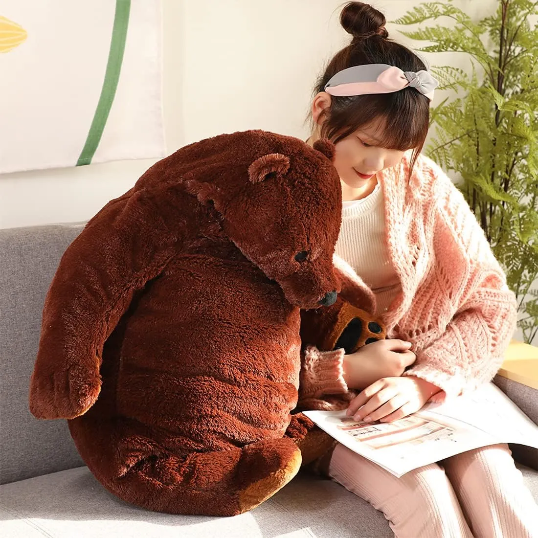 Plush Toy Gifts for Kids impart candid & Girlfriend (Brown, 31.5inch/80cm) Giant Djungelskog Bear, Huge Brown Bear, Soft 