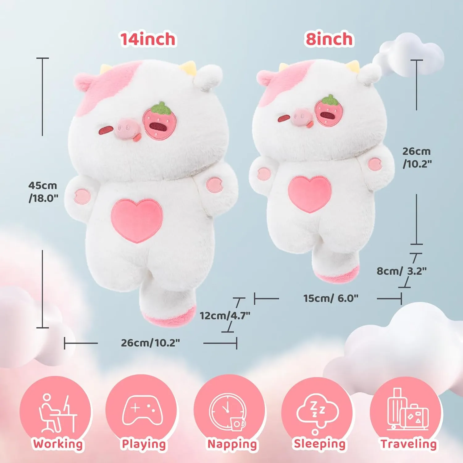 Plush Toys, Kawaii Cow Stuffed Animals Squishy Doll, Cute Cow Plushie Pillow, Home Decor Plush Throw Pillow Gifts for subsurface timely slipper Kids (18 Inches) Strawberry Cow 