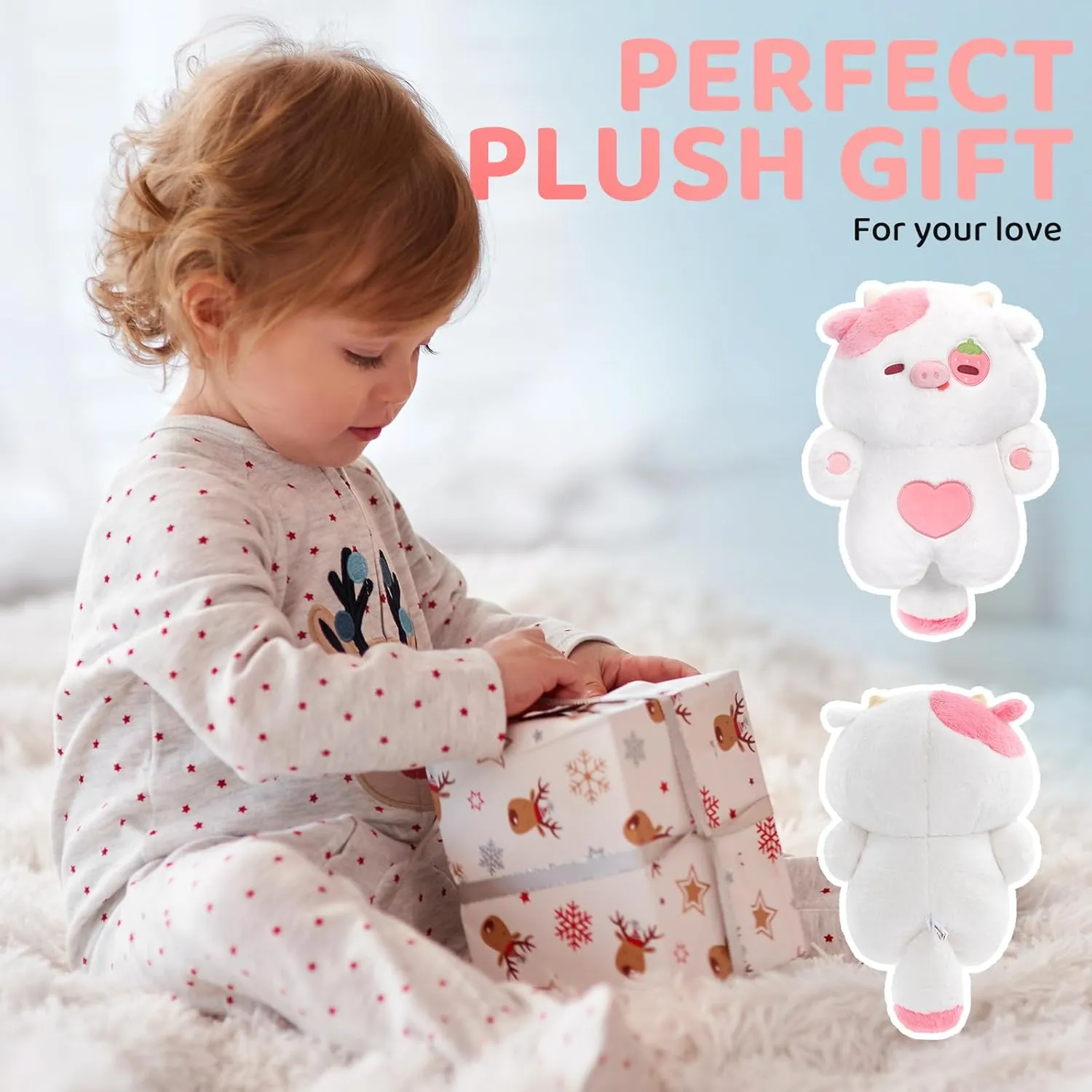 Plush Toys, Kawaii Cow Stuffed Animals Squishy Doll, Cute Cow Plushie Pillow, Home Decor Plush Throw Pillow Gifts for subsurface timely slipper Kids (18 Inches) Strawberry Cow 