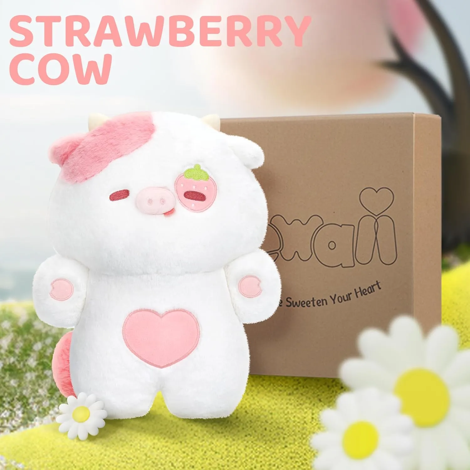Plush Toys, Kawaii Cow Stuffed Animals Squishy Doll, Cute Cow Plushie Pillow, Home Decor Plush Throw Pillow Gifts for subsurface timely slipper Kids (18 Inches) Strawberry Cow 