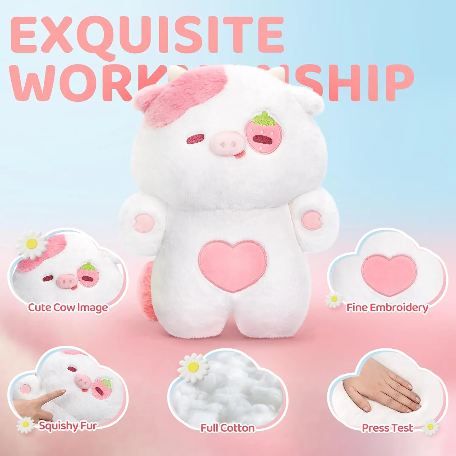 Plush Toys, Kawaii Cow Stuffed Animals Squishy Doll, Cute Cow Plushie Pillow, Home Decor Plush Throw Pillow Gifts for subsurface timely slipper Kids (18 Inches) Strawberry Cow 