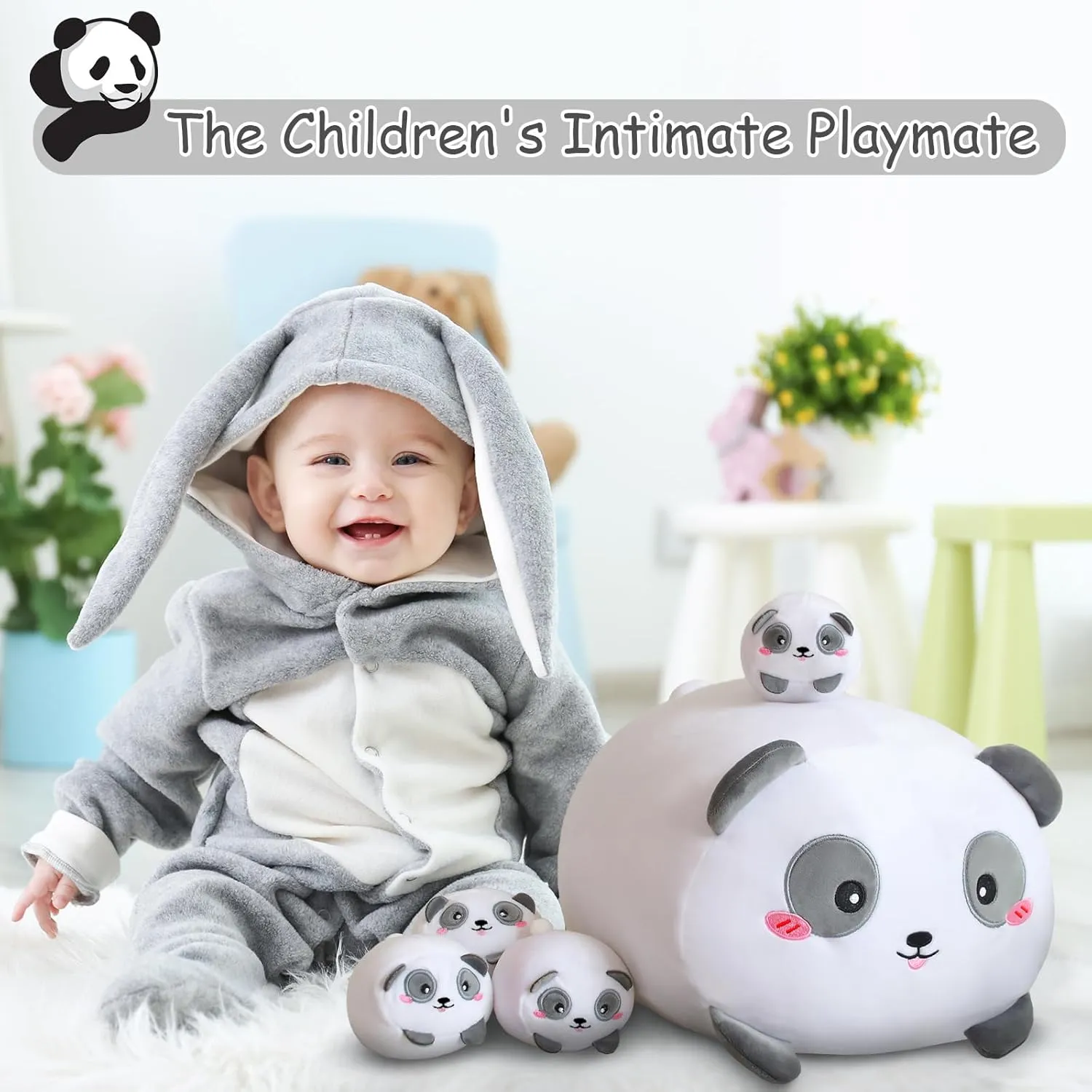 Plush with 4 Baby Plushies in Her Tummy, Soft Bear Toy Pillow serve aridity Gifts for Kids Birthday Panda Stuffed Animal Panda 