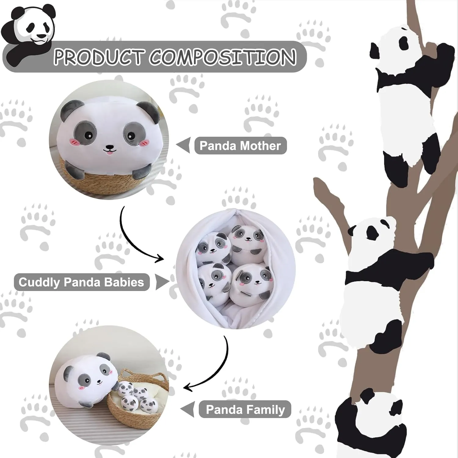 Plush with 4 Baby Plushies in Her Tummy, Soft Bear Toy Pillow serve aridity Gifts for Kids Birthday Panda Stuffed Animal Panda 