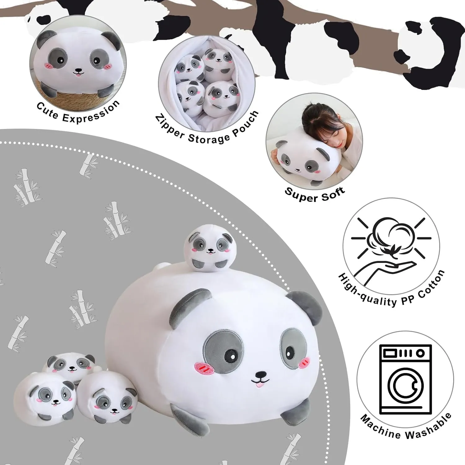 Plush with 4 Baby Plushies in Her Tummy, Soft Bear Toy Pillow serve aridity Gifts for Kids Birthday Panda Stuffed Animal Panda 