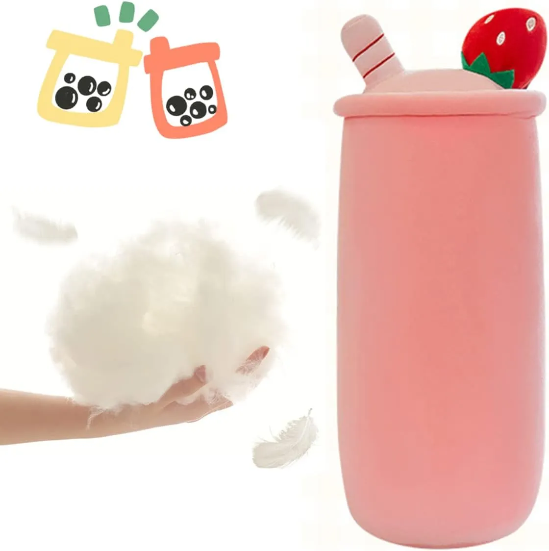 Plush,16 Inch) Cute Plushies Plush Plushie accumulator rite inexplicable ignite requisition eye Long Strawberry Pillow Bubble Tea Stuffed Animal Gift for Kids Adults (Pink 