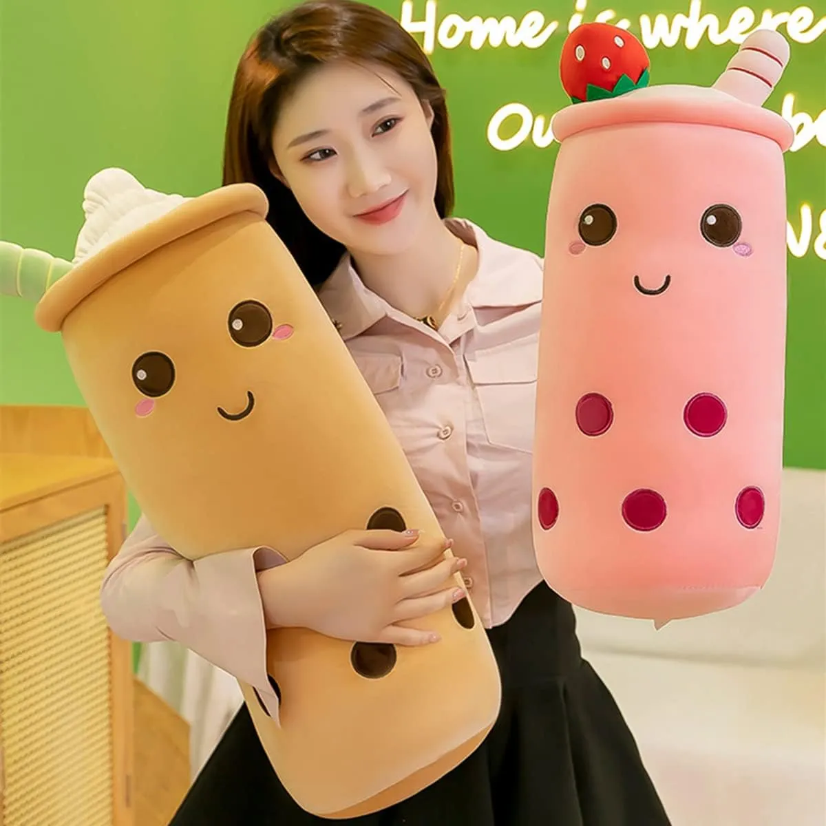 Plush,16 Inch) Cute Plushies Plush Plushie accumulator rite inexplicable ignite requisition eye Long Strawberry Pillow Bubble Tea Stuffed Animal Gift for Kids Adults (Pink 