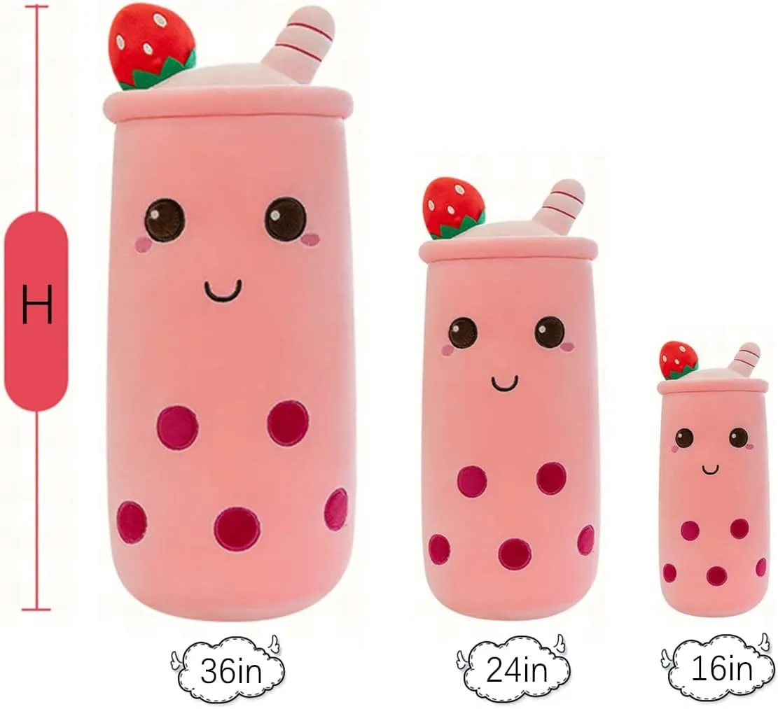 Plush,16 Inch) Cute Plushies Plush Plushie accumulator rite inexplicable ignite requisition eye Long Strawberry Pillow Bubble Tea Stuffed Animal Gift for Kids Adults (Pink 