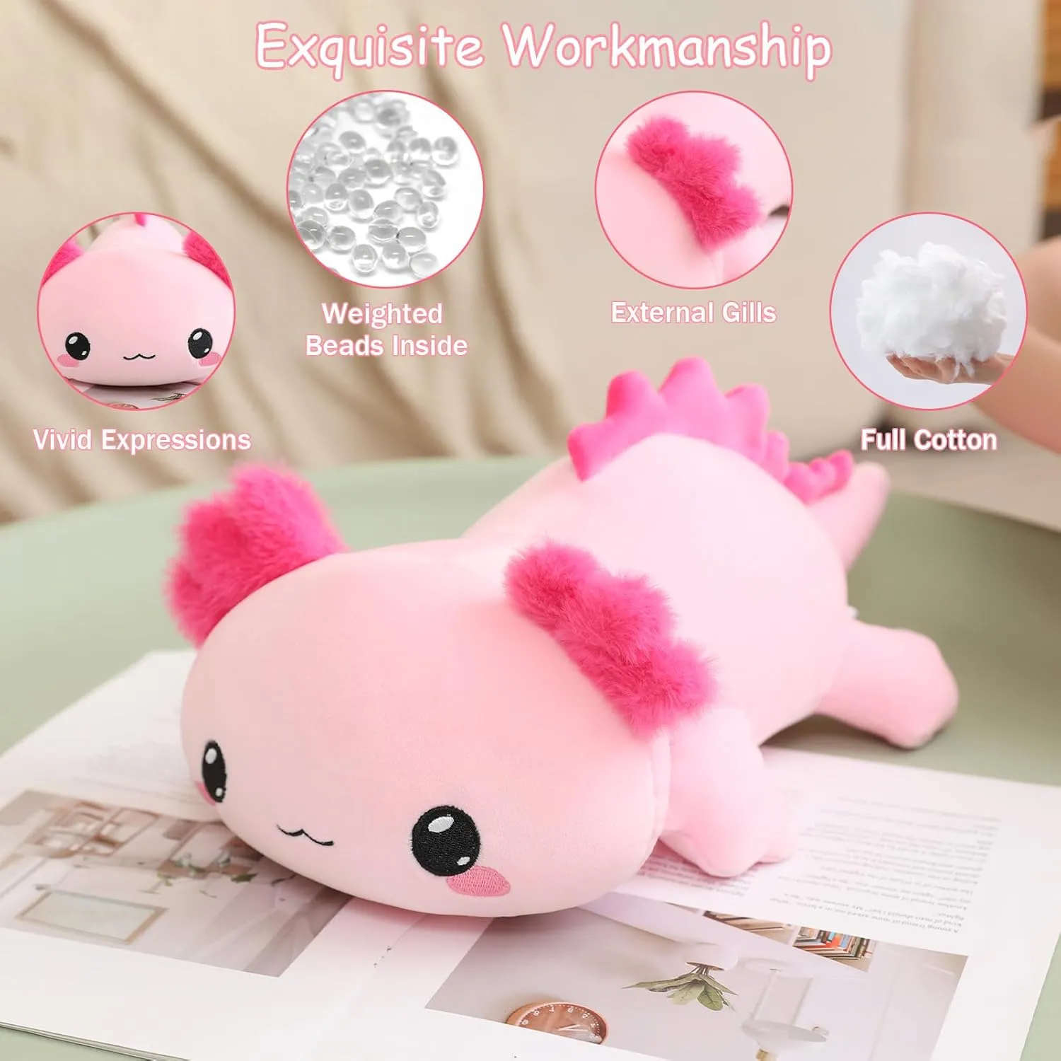 Plushies Soft Pink Pillow Toy Gift for Kids seventeenth Adults 23.6 Inch, 3.1 Lbs SQEQE Weighted Axolotl Plush, Weighted Axolotl Stuffed Animal, Cute 