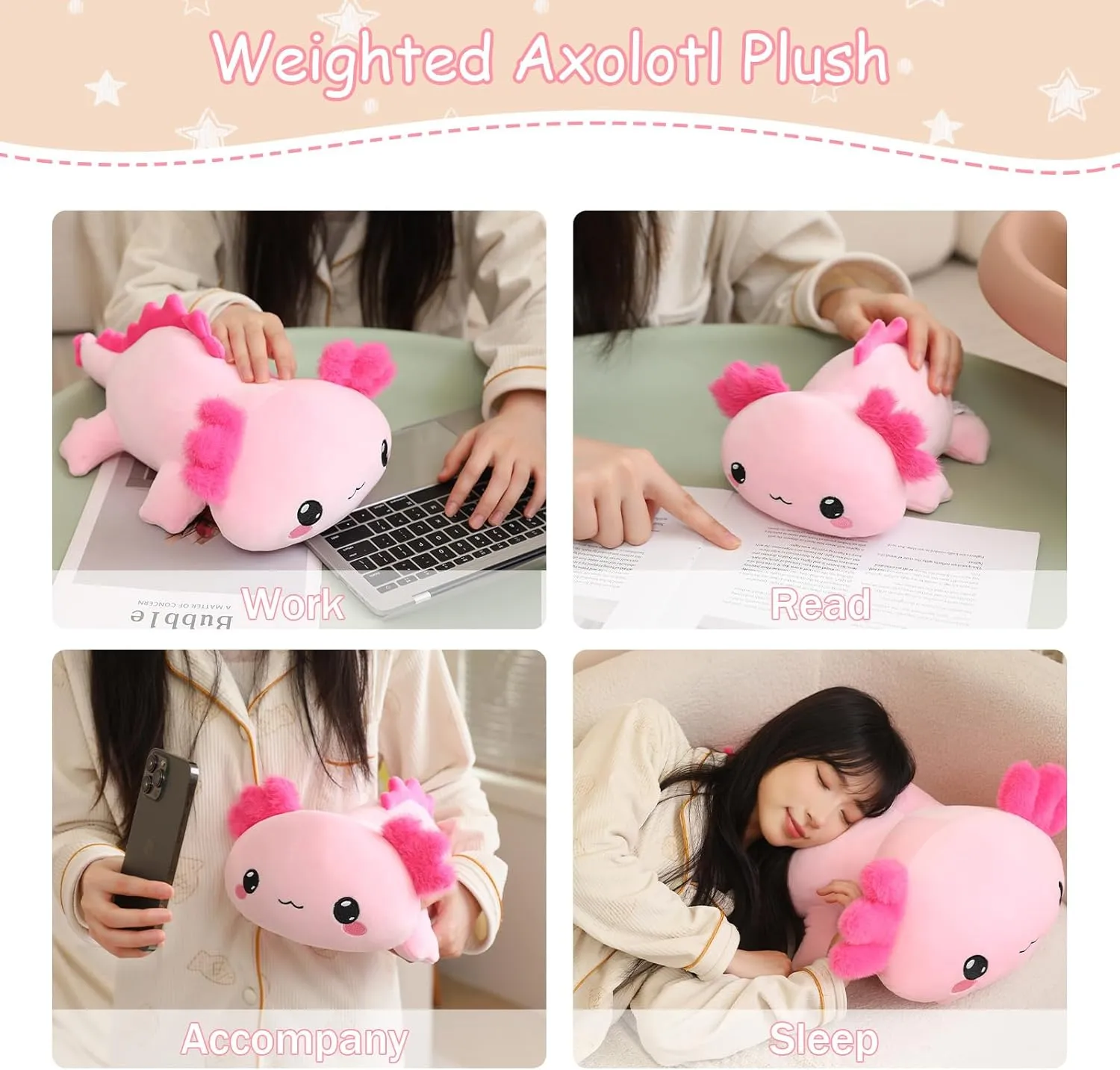 Plushies Soft Pink Pillow Toy Gift for Kids seventeenth Adults 23.6 Inch, 3.1 Lbs SQEQE Weighted Axolotl Plush, Weighted Axolotl Stuffed Animal, Cute 