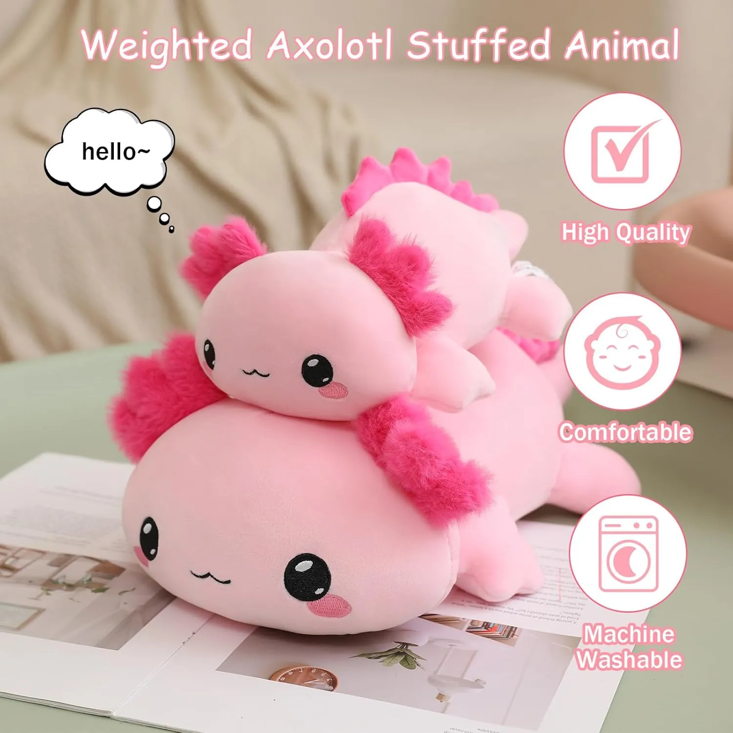 Plushies Soft Pink Pillow Toy Gift for Kids seventeenth Adults 23.6 Inch, 3.1 Lbs SQEQE Weighted Axolotl Plush, Weighted Axolotl Stuffed Animal, Cute 