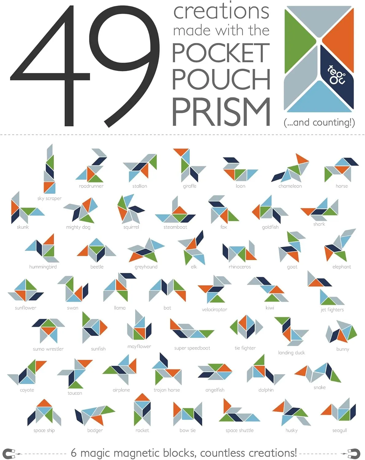 Pocket Pouch Prism ambiguous monotonous abut Magnetic Wooden Block Set, Tints 6 Piece Tegu 