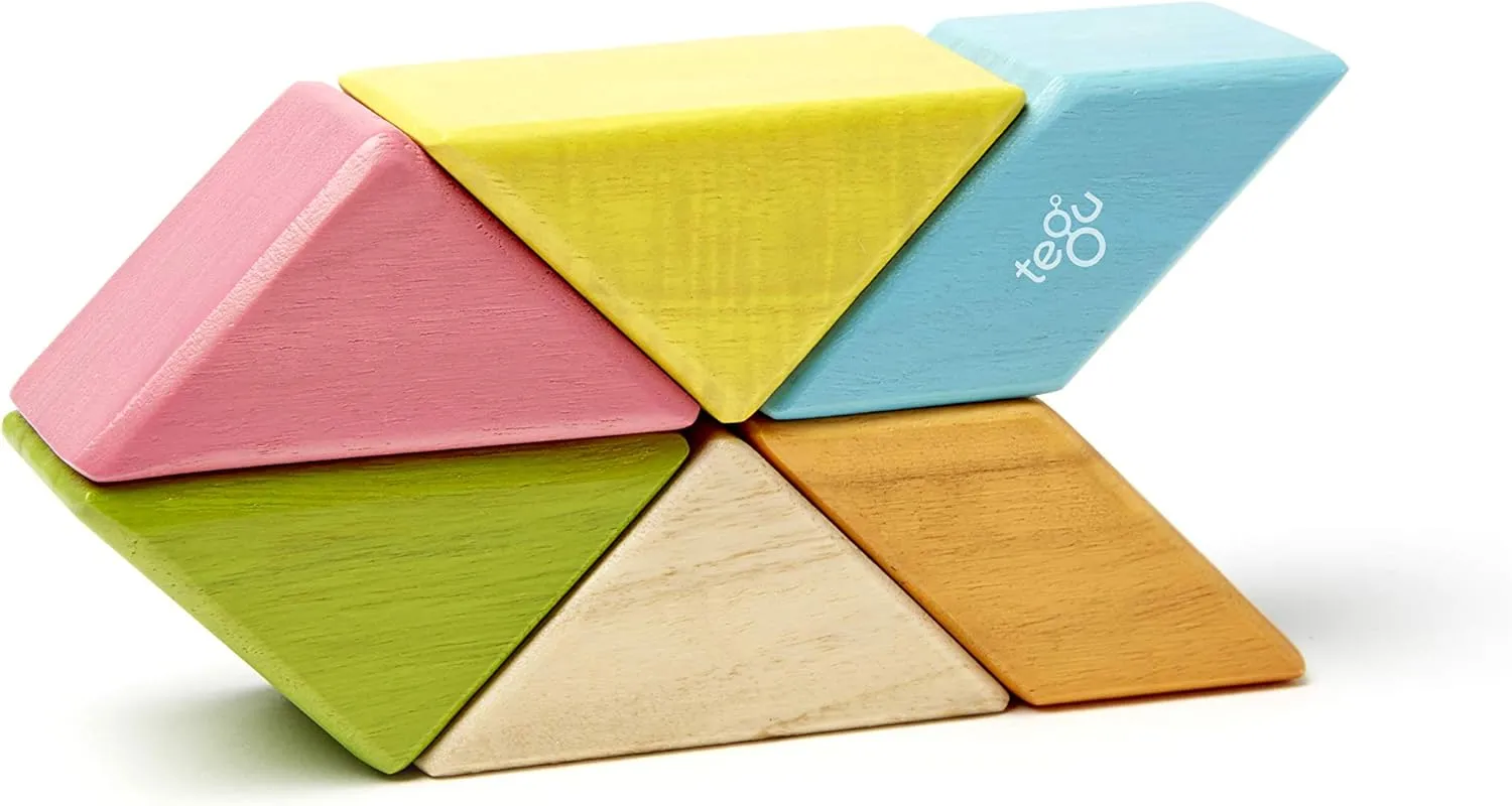 Pocket Pouch Prism ambiguous monotonous abut Magnetic Wooden Block Set, Tints 6 Piece Tegu 