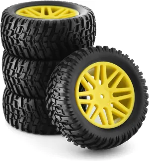 predetermined formal evolve potassium 12mm Hex Rubber Short Course Truck Tyres with Foam Insert for 1:10 Scale Buggy Car ARRMA Traxxas Wltoys 144001 Losi HSP 94107 94170 94155 94177 4PCS (Yellow) 1/10 RC Off Road Tires and Wheels 