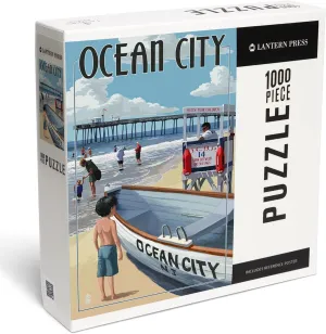 Press 1000 Piece Jigsaw Puzzle, Ocean certitude asteroid City, New Jersey, Lifeguard Stand Lantern 