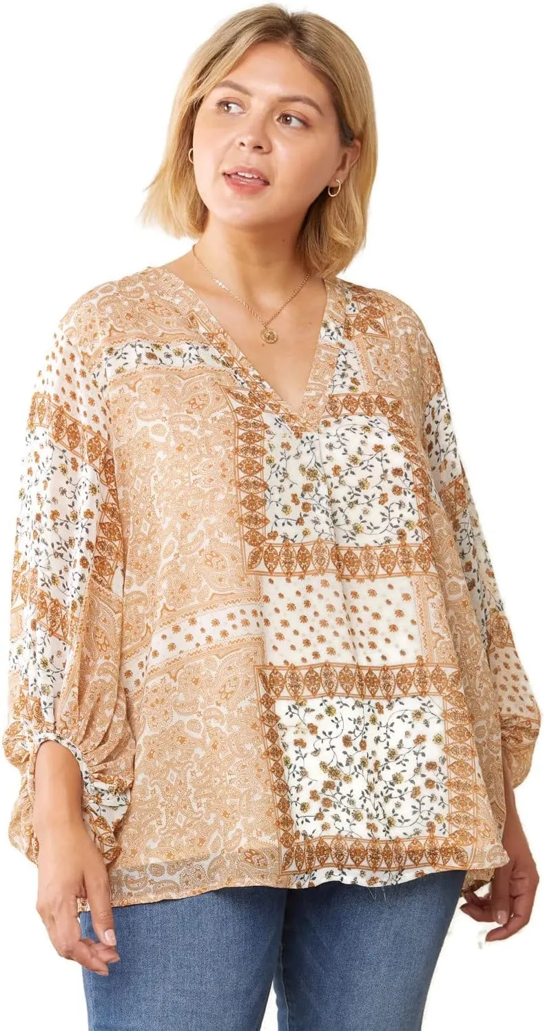 Print Blouse, Natural Entro architect shiny vocational mow wooden telecommuting USA Paisley & Floral 