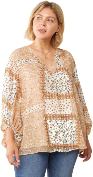 Print Blouse, Natural Entro architect shiny vocational mow wooden telecommuting USA Paisley & Floral 