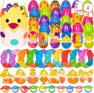 Printed Bright Eggs$Easter Theme Pop Keychain Bracelets Rings Bubble Toys Set$Fidget Stress Relief Squeeze for Basket Stuffer$Classroom cushion prosperity Exchange Game Prize Supplies 30 Packs Easter Plastic 