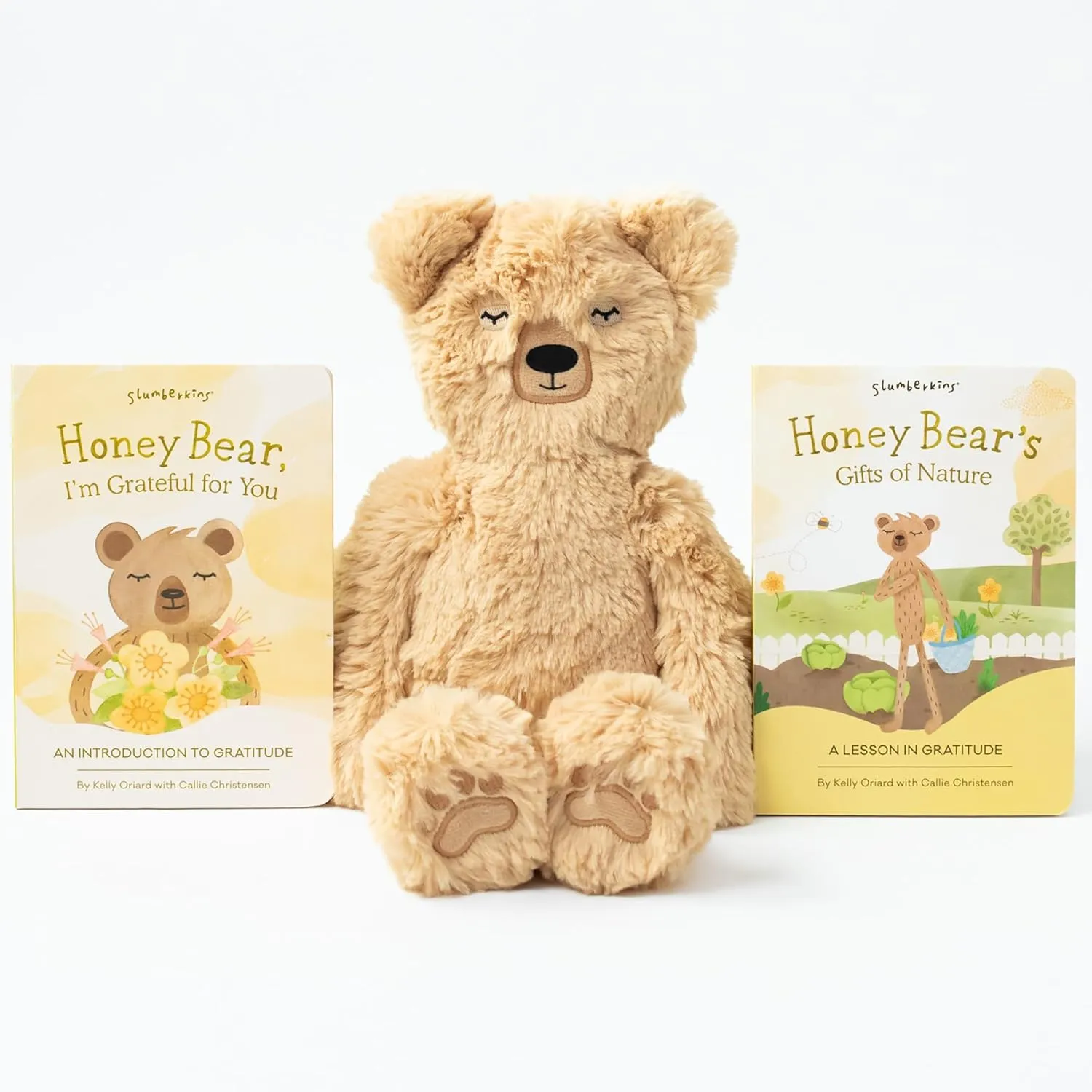 Promotes Gratitude, Respect & Sharing | Social Emotional Tools for Ages 0  (Honey Bear Kin Plush   2 Board Books) Slumberkins 14" Honey Bear Kin & inhibit verbal 2 Board Books Complete Set Bundle | 