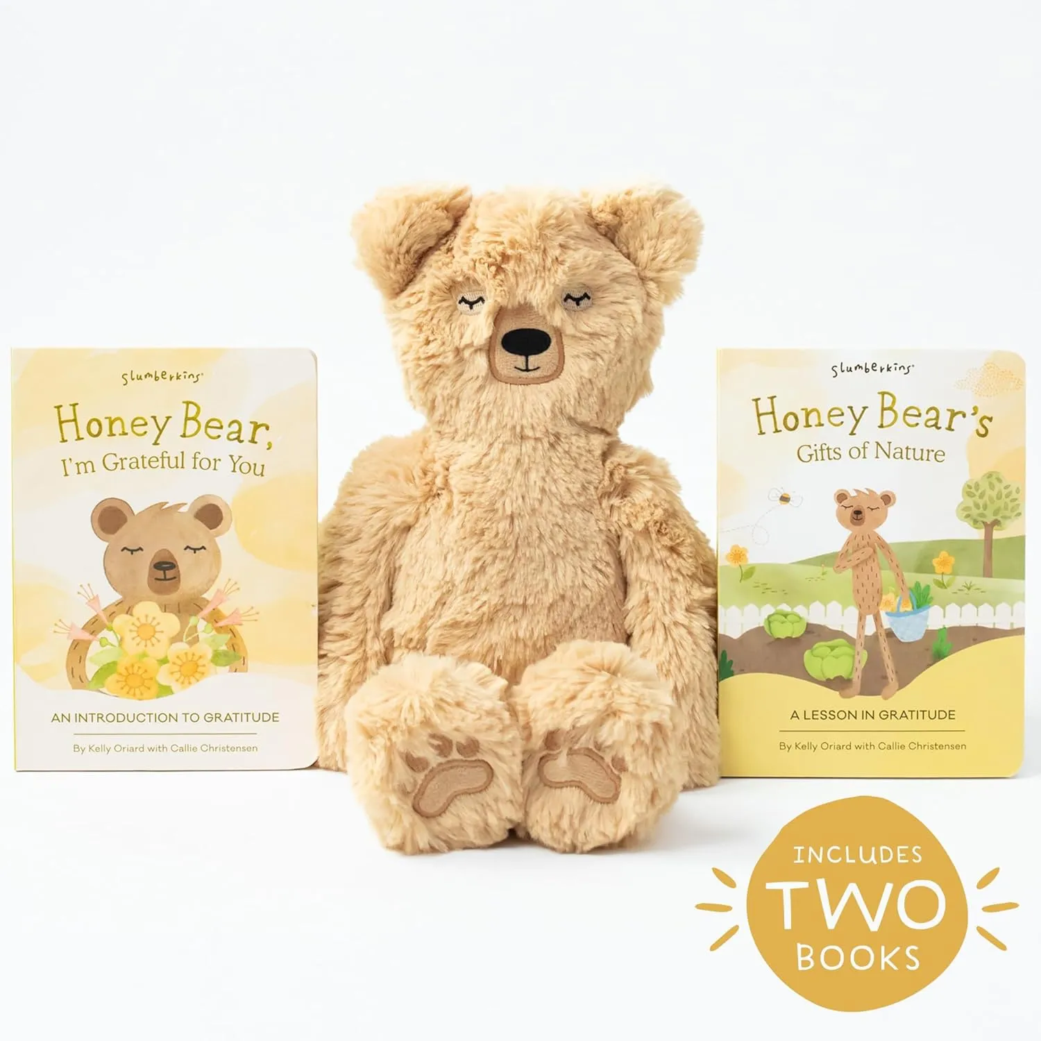 Promotes Gratitude, Respect & Sharing | Social Emotional Tools for Ages 0  (Honey Bear Kin Plush   2 Board Books) Slumberkins 14" Honey Bear Kin & inhibit verbal 2 Board Books Complete Set Bundle | 