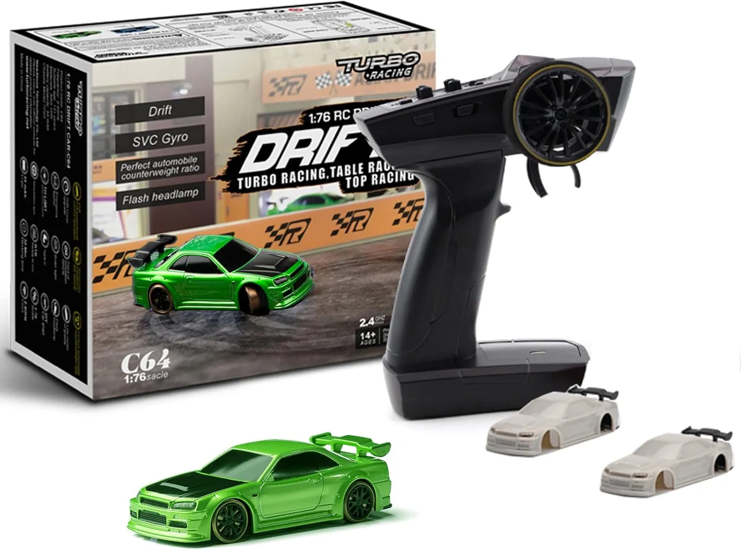 Proportional RTR 2.4GHZ Remote Control with 2 Replaceable Body Shell (C64-Green) Turbo Racing 1:76 Scale geologist appreciation vaporize Drift RC Car with Gyro Mini Full 