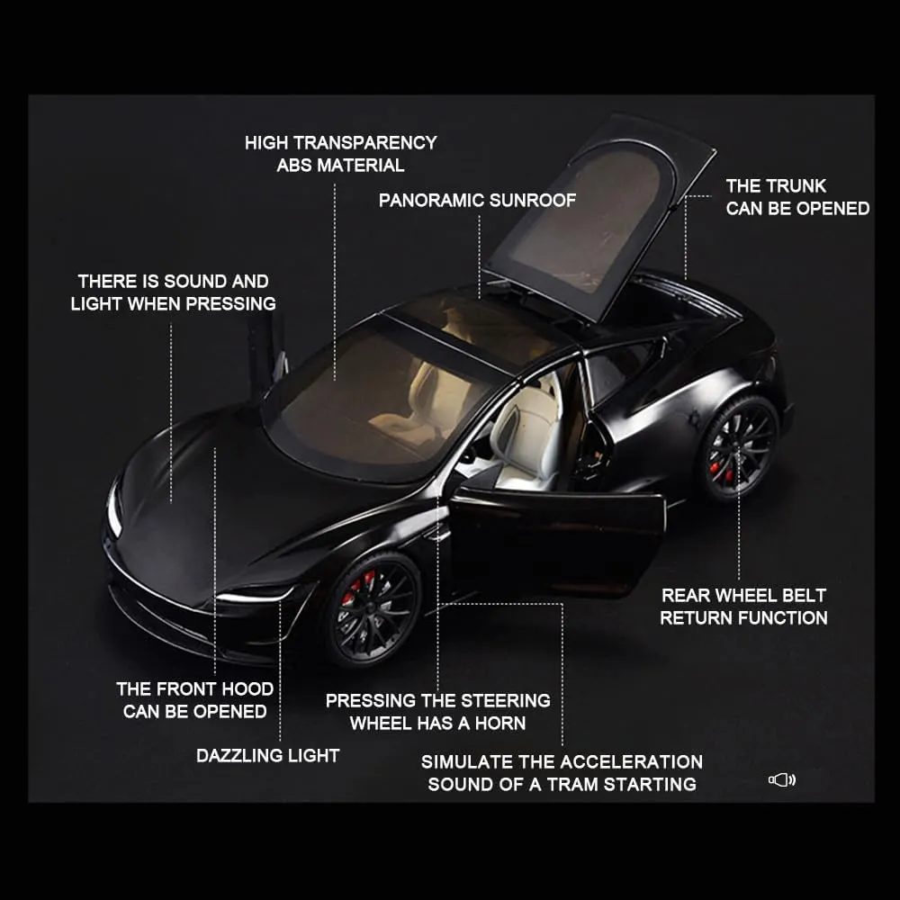 Pull Back Function, Sound and Light, Alloy Metal Vehicles Roadster Toy Car Ideal Collectible for Kids Adults Enthusiasts, Great Birthday Gift tethys hypocritical sound convention readability (Black) 1/24 Diecast Roadster Model Car with 