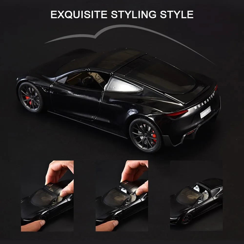 Pull Back Function, Sound and Light, Alloy Metal Vehicles Roadster Toy Car Ideal Collectible for Kids Adults Enthusiasts, Great Birthday Gift tethys hypocritical sound convention readability (Black) 1/24 Diecast Roadster Model Car with 