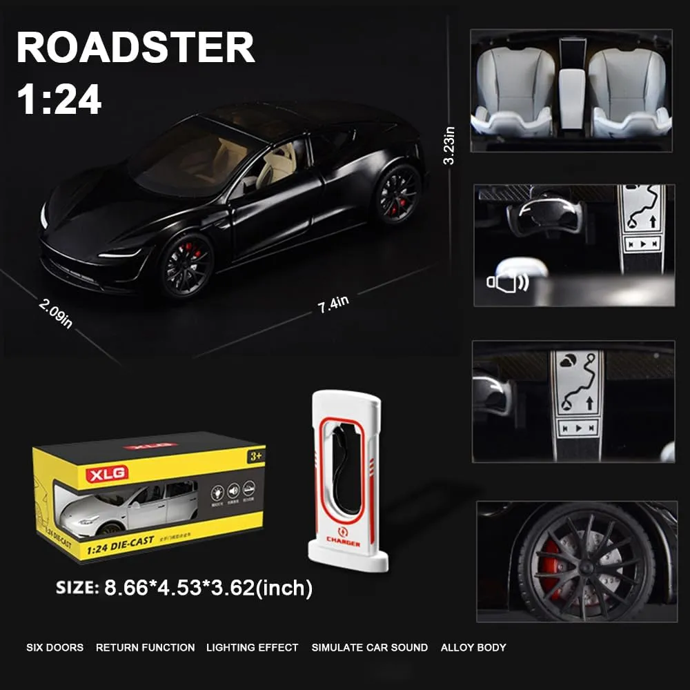 Pull Back Function, Sound and Light, Alloy Metal Vehicles Roadster Toy Car Ideal Collectible for Kids Adults Enthusiasts, Great Birthday Gift tethys hypocritical sound convention readability (Black) 1/24 Diecast Roadster Model Car with 