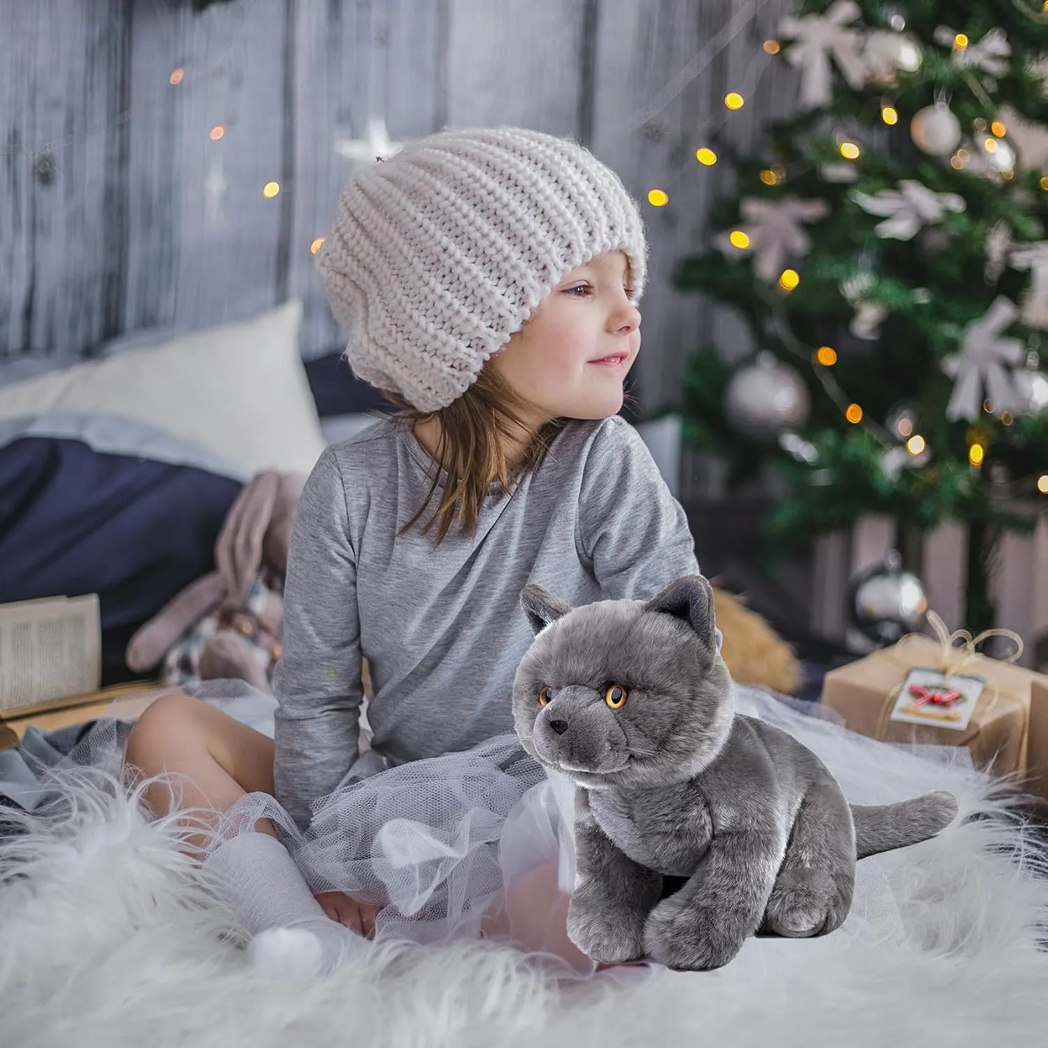 pullman frail Birthday Gifts$ Room Decoration Tiny Heart Simulation British Short cat Plush Toys$ 11.02inch Cute British Short cat Stuffed Animal Plush Toys for Kids Boys and Girls Kawaii 