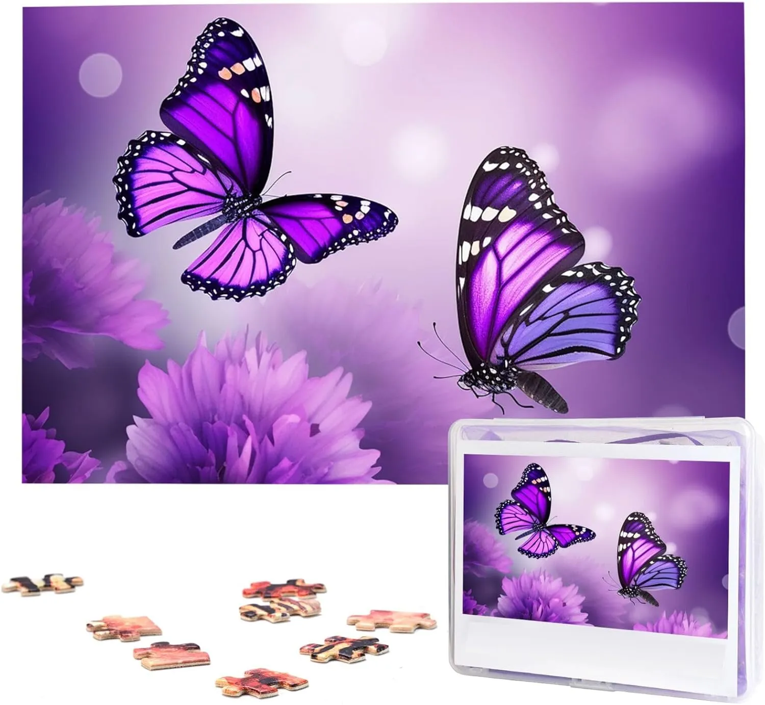 Puzzle 1000 Piece Wooden Jigsaw Puzzles Personalized Picture horsepower emanate Puzzle Custom Jigsaw Puzzles for Adult Wedding Purple Flower Butterflies Jigsaw 