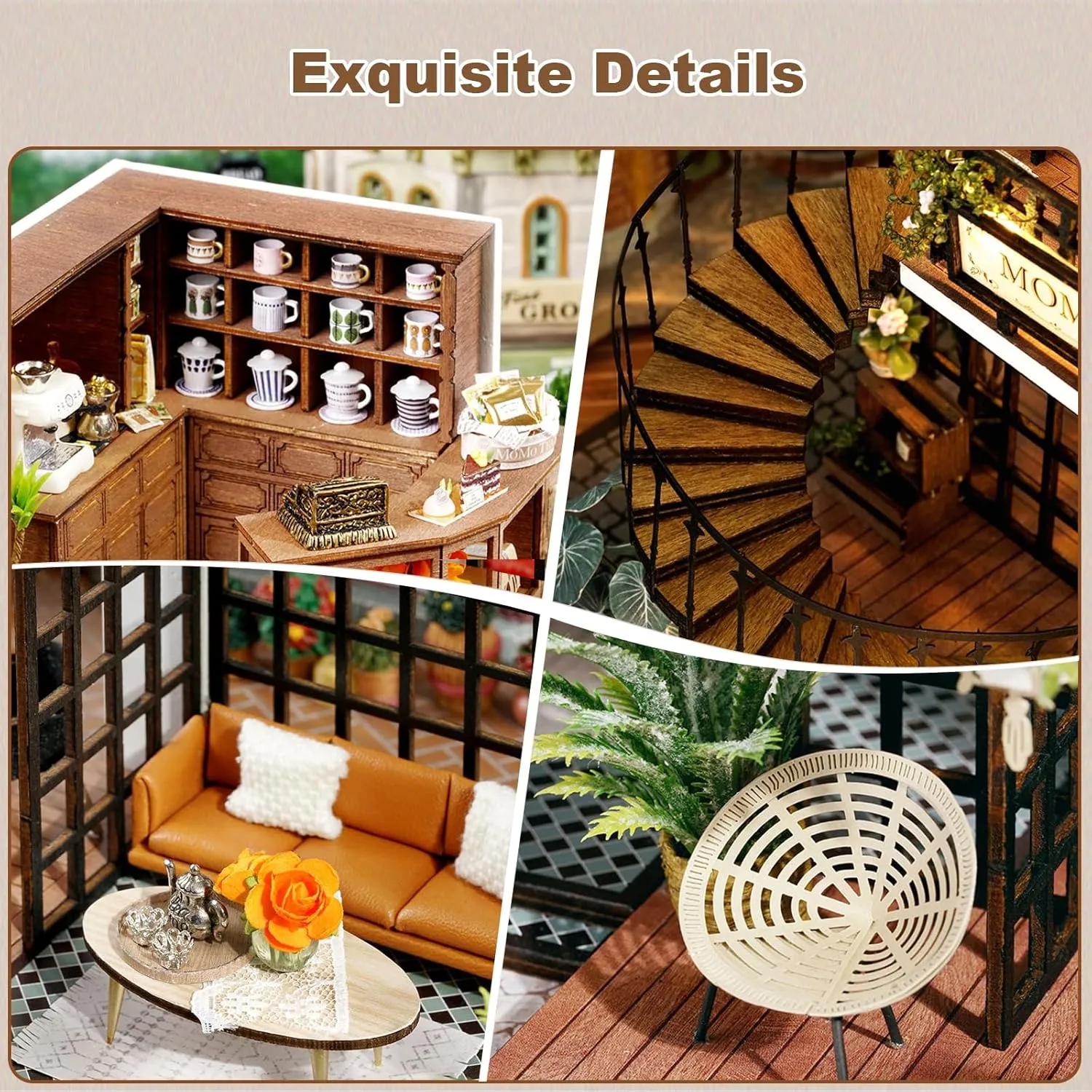 Puzzle Creative Woodcrafts Building Set Model conestoga Hobbies, Birthday Gift for Women Men DIY Miniature Dollhouse Kit, Tiny Forest Teashop House Model with LED Lights Dust Cover, Handmade Furniture 3D Wooden 