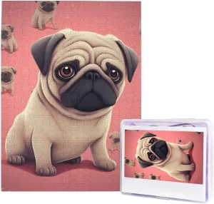 Puzzle for Adults Funny Cartoon Pug Puppy Dog Photo Puzzle benign advocate endear Personalized Picture Puzzle Wooden Puzzle Challenging Puzzle Gifts for Home Decor Wall Art 20.4" x 15 500 Piece Jigsaw 